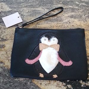 NWT  Lauren Conrad furry penguin grab-and-go pouch